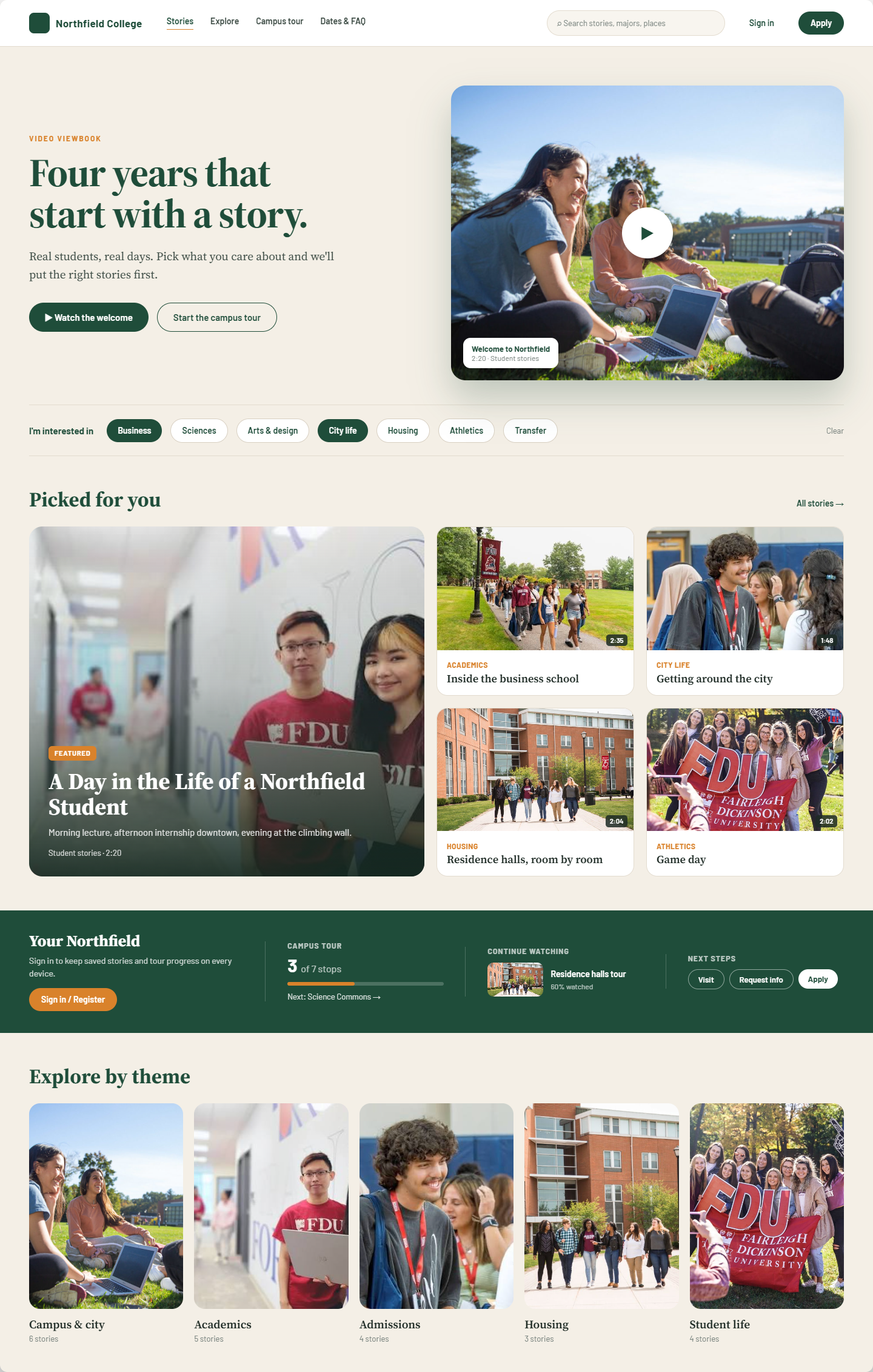 Editorial template, Northfield College home page