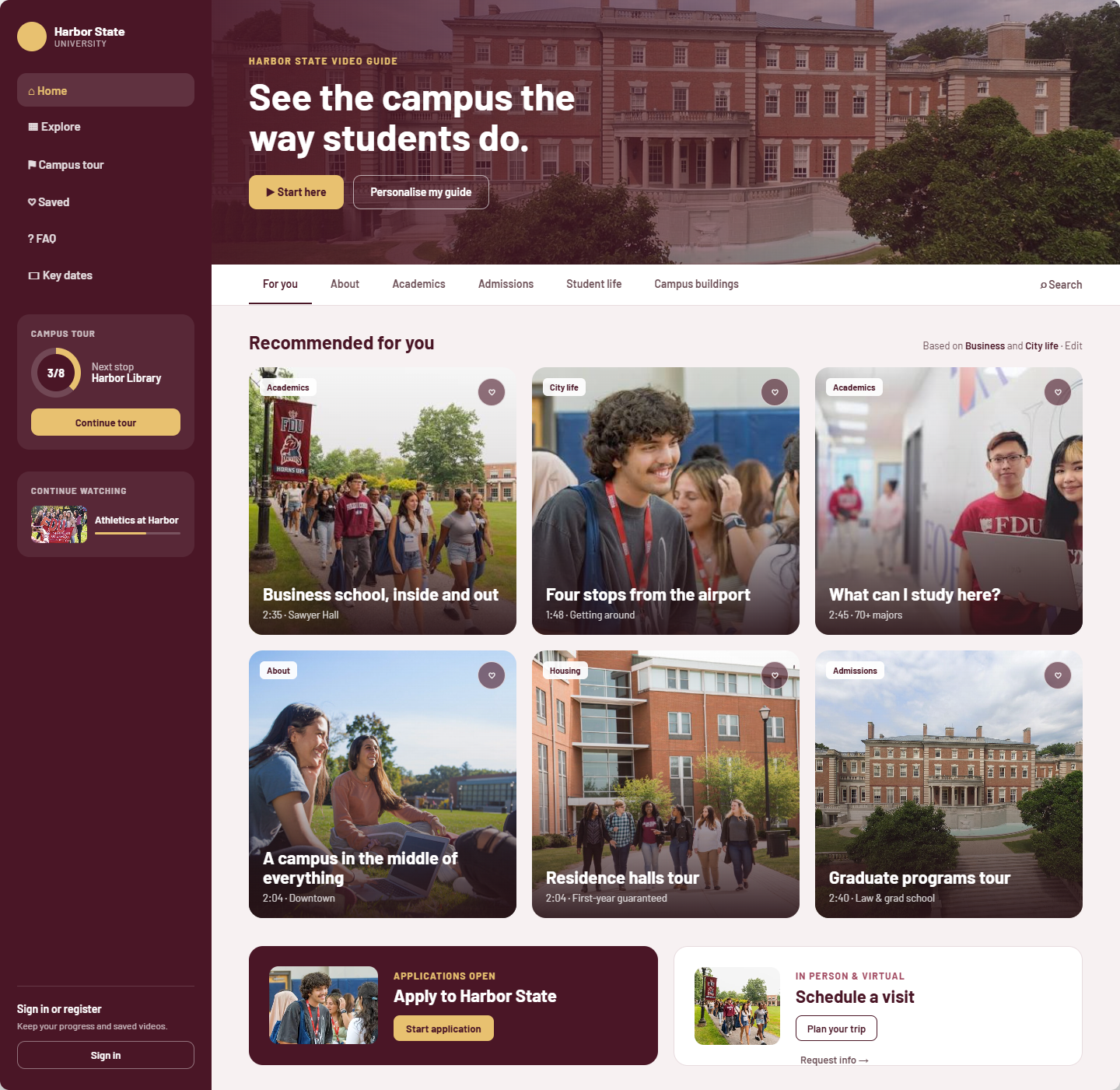 Guide template, Harbor State University home page